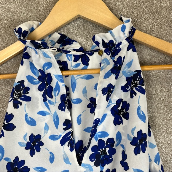 Mudpie Dress Womens Small Blue Floral Sleeveless Back Button Lined Layered-1925* - Picture 12 of 12